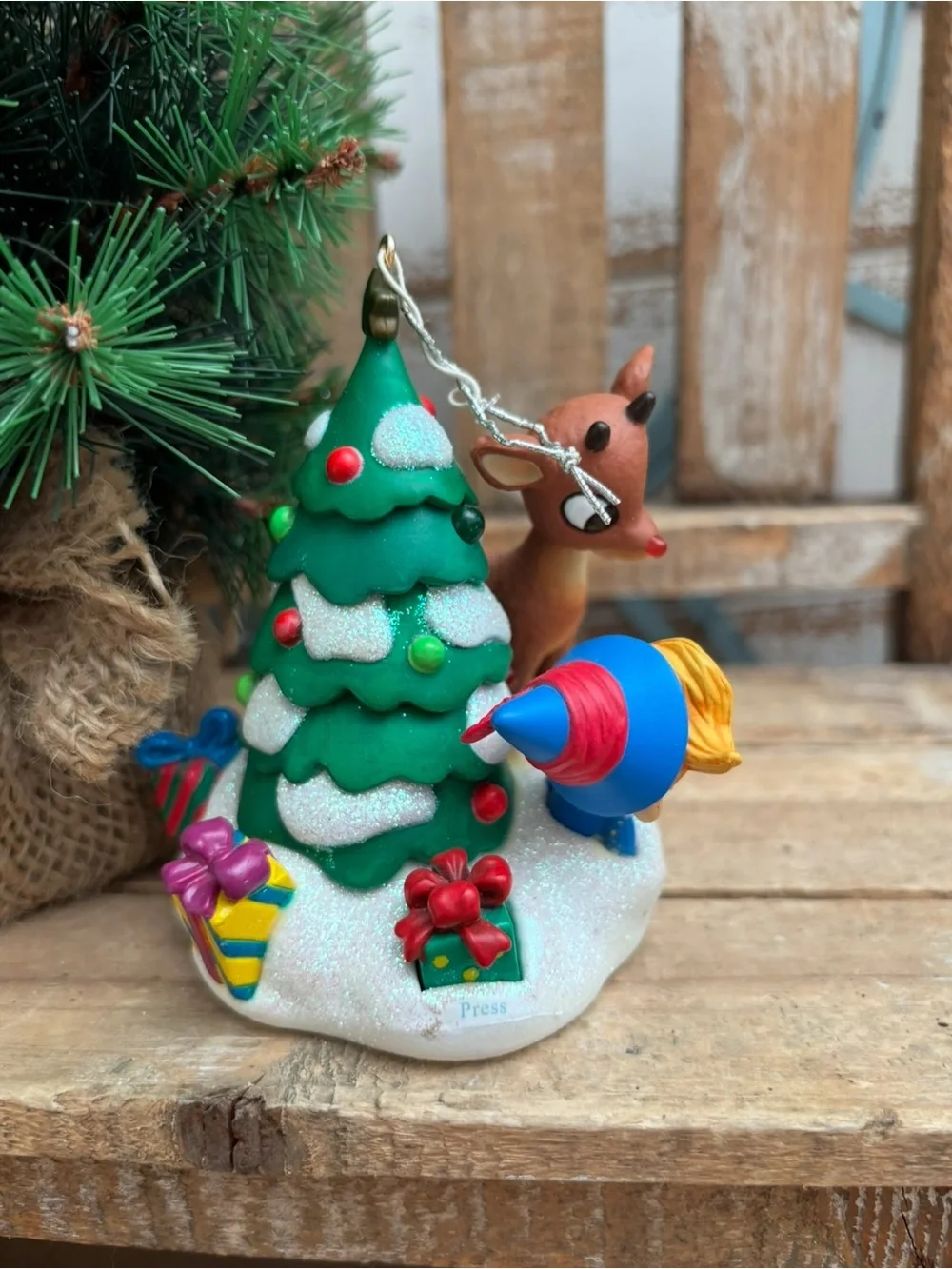 Carlton Cards Rudolph's Brightest Christmas Light up Ornament Hermie 2002